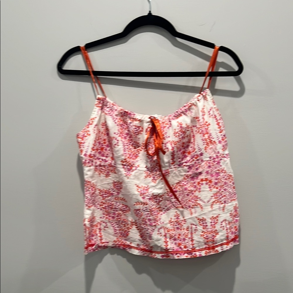 Roxy Red and White Tie Front Crop Camisole
